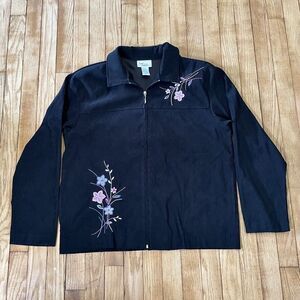 Teddi Womens 80's Vintage Black‎ Floral Embroidered Full Zip Jacket Size L